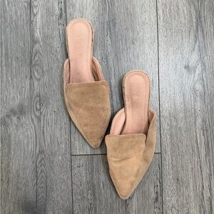 Pointed Toe Slip-On Suede Mules in Light Tan